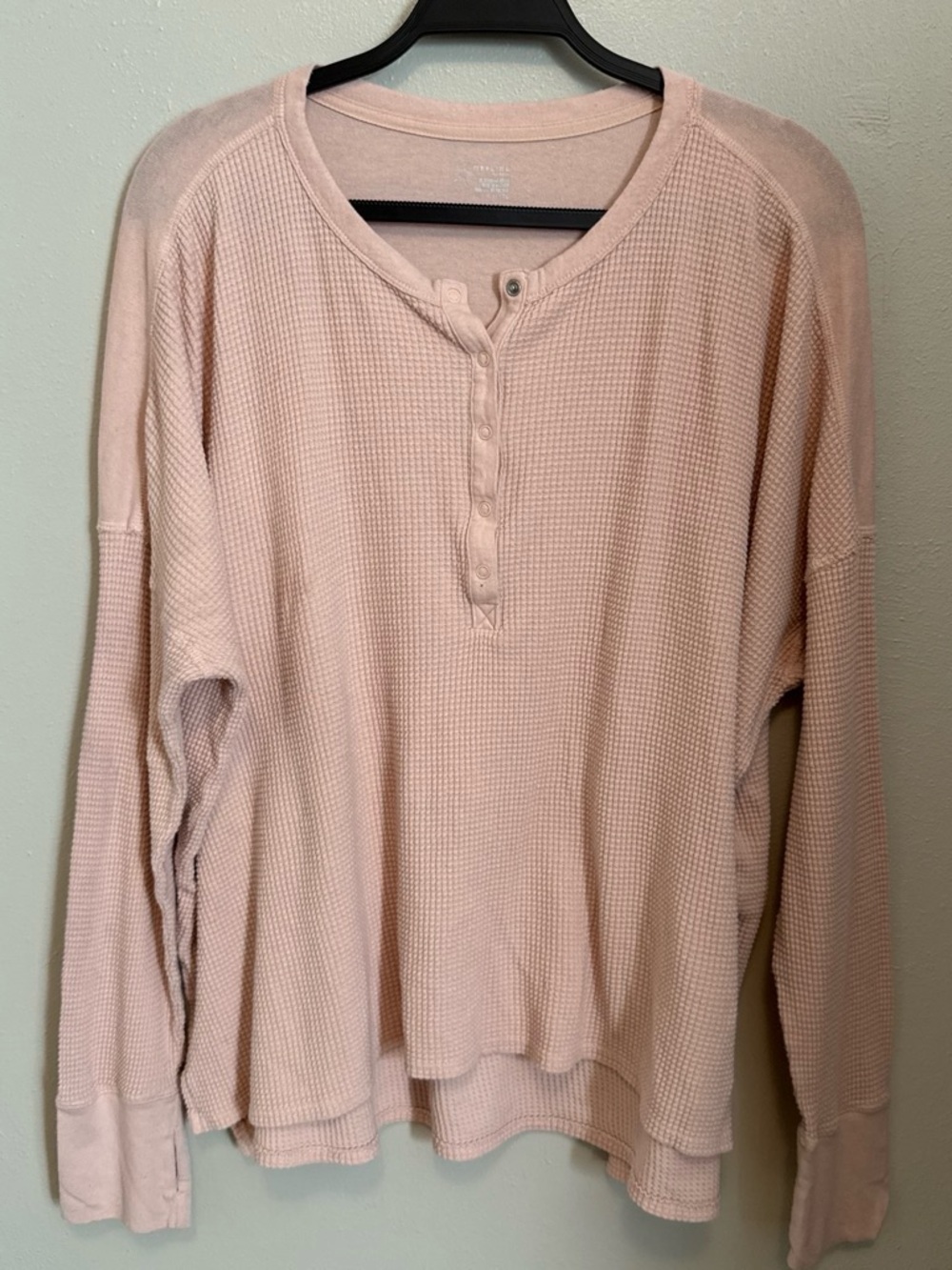 Aerie Women's Pink Waffle Henley Long-Sleeve Top